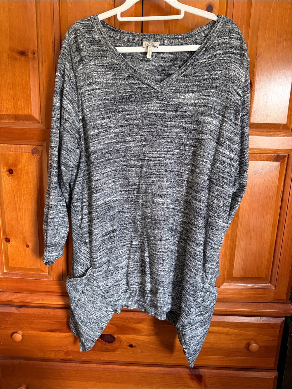 LOGO by Lori Goldstein Marled Gray V-Neck Pocket Tunic